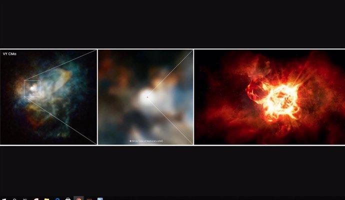 Este zoom en VY Canis Majoris es una combinación de imágenes del Hubble y la impresión de un artista.
