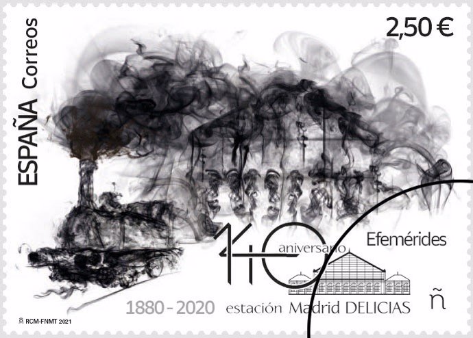 Sello conmemorativo del 140 aniversario de la estación Delicias de Madrid