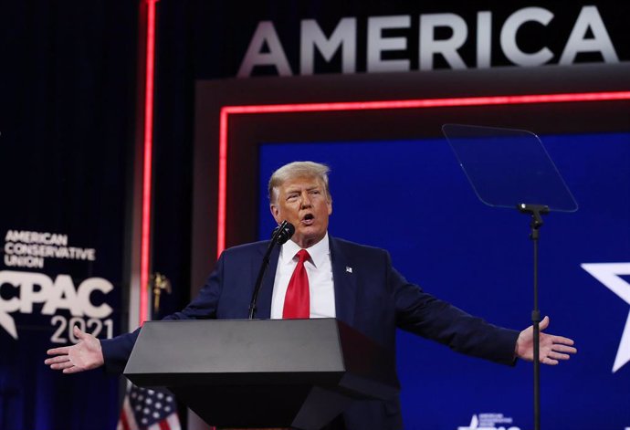 28 February 2021, US, Orlando: Former US President Donald Trump speaks during the Conservative Political Action Conference (CPAC) 2021 at the Hyatt Regency. In his first public appearance since leaving office, former US President Donald Trump has ruled 