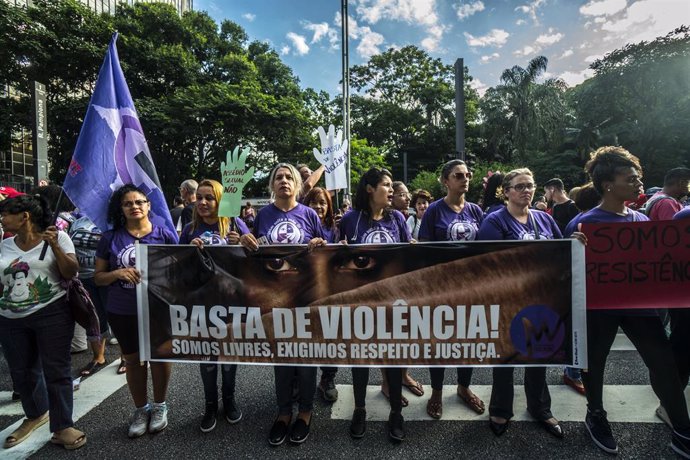 Marchas por el Día de la Mujer en Sao Paulo Brasil (2019).