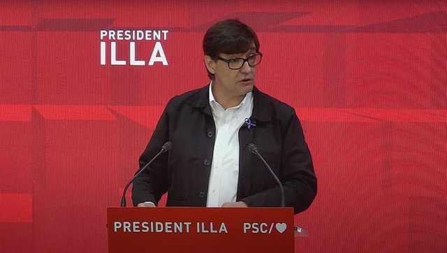 El candidato del PSC a la Presidencia de la Generalitat, Salvador Illa, en su intervención durante el Consell Nacional del PSC este sábado.