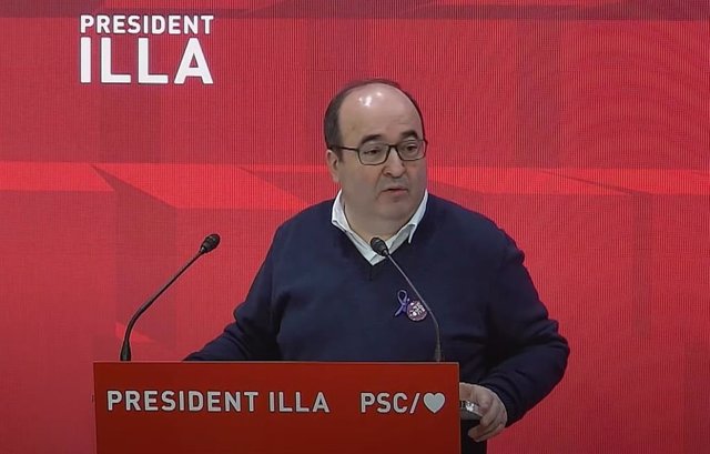 El primer secretario del PSC y ministro de Política Territorial y Función Pública, Miquel Iceta, en su intervención durante el Consell Nacional del PSC este sábado.