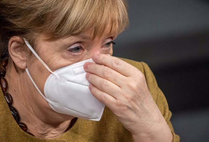 04 March 2021, Berlin: German Chancellor Angela Merkel attends a plenary session in the German Bundestag. In its session, the parliament deals with the enacted regulations to contain the Coronavirus pandemic. Photo: Michael Kappeler/dpa