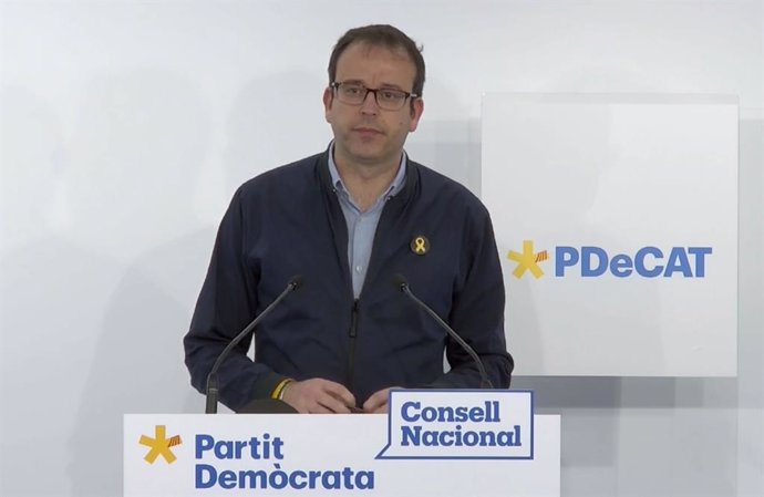 EL portavoz del PDeCAT, Marc Solsona, en rueda de prensa telemática tras el Consell Nacional del PDeCAT.