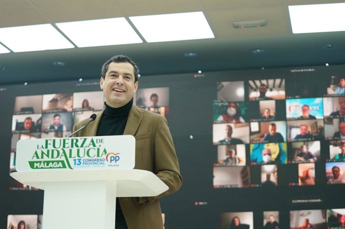 El presidente del PP-A y de la Junta, Juanma Moreno, en el XIII Congreso Provincial del PP de Málaga