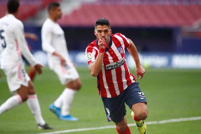 Luis Suarez of Atletico de Madrid celebrates a goal during the spanish league, La Liga Santander, football match played between Atletico de Madrid and Real Madrid at Wanda Metropolitano stadium on March 7, 2021, in Madrid, Spain.