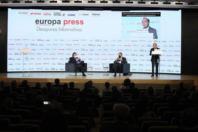 El presidente de Acción Cultural Española (ACE), José Andrés Torres Mora, interviene durante un Desayuno Informativo de Europa Press en el Auditorio "El Beatriz Madrid", en Madrid (España), a 8 de marzo de 2021.
