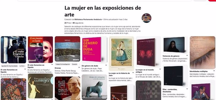 Imagen del tablero publicado por el Parlamento de Andalucía en Pinterest 'La mujer en las exposiciones de arte' ante el Día Internacional de la Mujer.