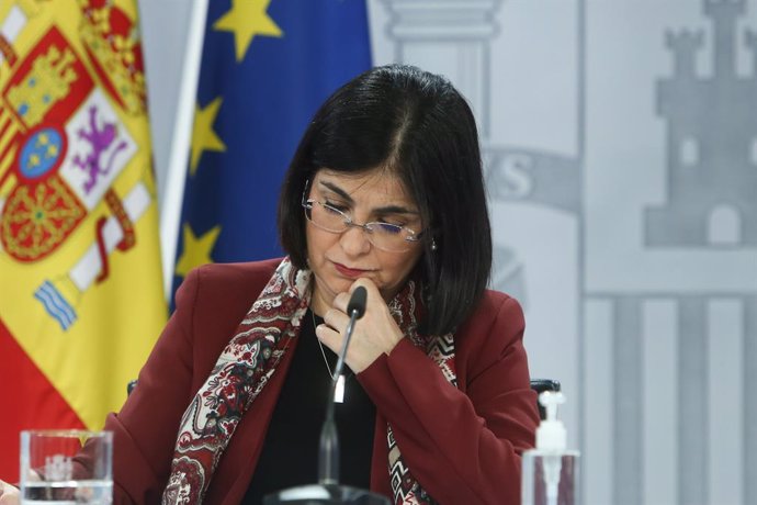 La ministra de Sanitat, Carolina Darias, en una roda de premsa després de la reunió del Consell Interterritorial del Sistema Nacional de Salut. Madrid (Espanya), 3 de mar del 2021. 