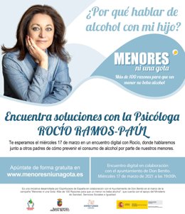 Cartel de una charla de Rocío Ramos-Paúl, Supernanny, en Don Benito