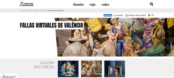 Pantallazo de la web de Turisme Comunitat Valenciana que ofrece la posibilidad de conocer las Fallas de forma digital
