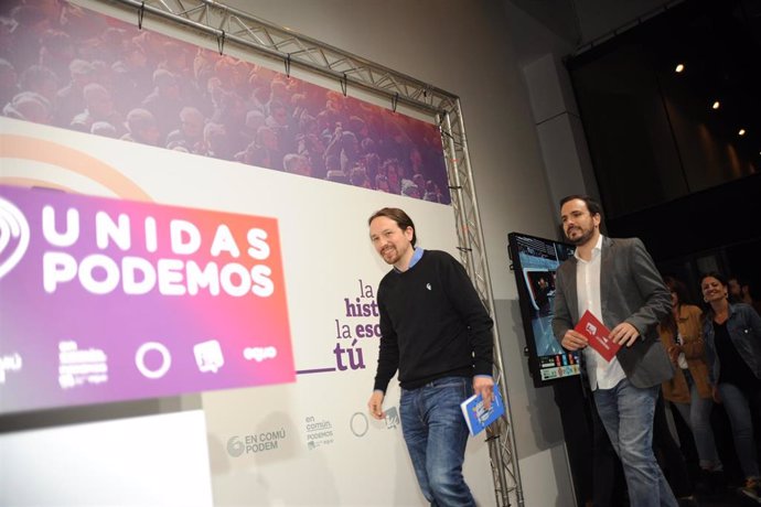 Archivo - Imagen de recurso del líder de Unidas Podemos, Pablo Iglesias, y el coordinador general de IU, Alberto Garzón.