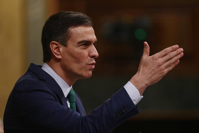 El presidente del Gobierno, Pedro Sánchez, durante su intervención en una sesión de Control al Gobierno en el Congreso de los Diputados, en Madrid, (España), a 24 de febrero de 2021. El pleno estará marcado por la intervención del presidente del Gobiern