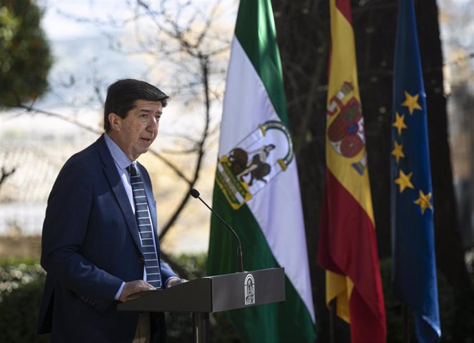 El vicepresidente de la Junta, Juan Marín, en una imagen de 23 de febrero, tras el Consejo de Gobierno de la Junta de Andalucía celebrado en Ronda (Málaga).