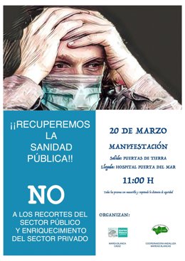 Cartel de la protesta de la Marea Blanca gaditana el próximo 20 de marzo