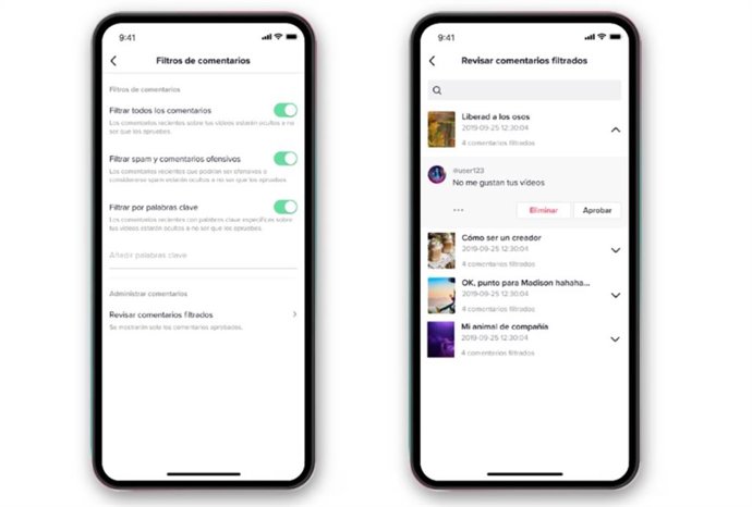 Función 'Filtrar todos los comentarios' de TikTok.