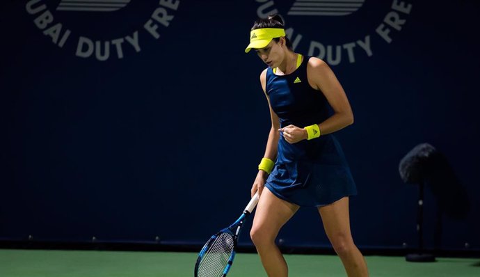 Garbiñe Muguruza celebra un punto durante el torneo de Dubai