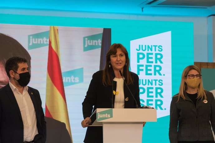 El secretario general de Junts, Jordi Snchez, la candidata a la Generalitat, Laura Borrs, y la vicepresidenta del partido, Elsa Artadi, en una imagen de archivo.
