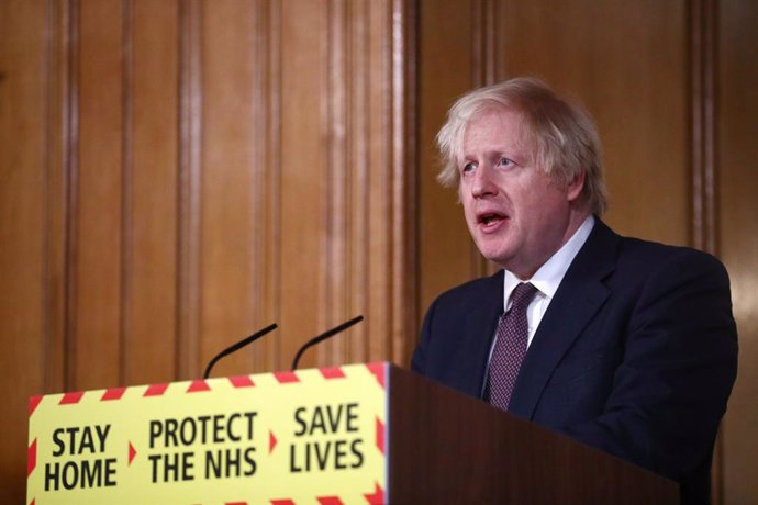 08 March 2021, United Kingdom, London: UK Prime Minister Boris Johnson speaks during a media briefing in Downing Street on coronavirus (COVID-19). Photo: Hannah Mckay/PA Wire/dpa