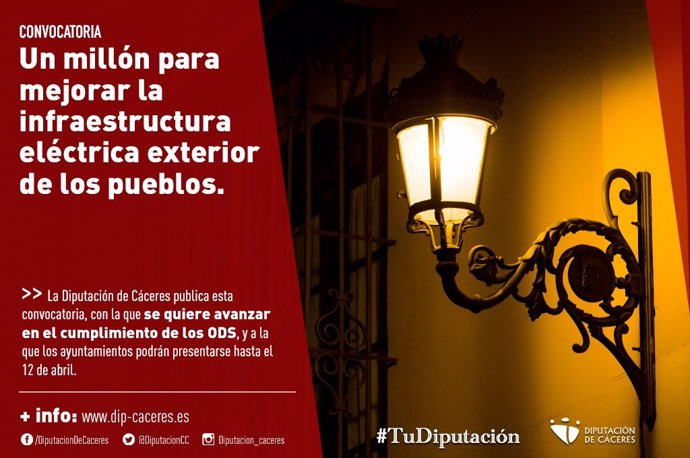 Cartel de la convocatoria de ayudas para mejorar las infraestructuras eléctricas en los municipios de la provincia de Cáceres