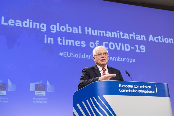 HANDOUT - 10 March 2021, Belgium, Brussels: European Union foreign policy chief Josep Borrell speaks during a press conference at the EU headquarters on the new outlook for the EU's humanitarian action in light of COVID-19. Photo: Lukasz Kobus/European 