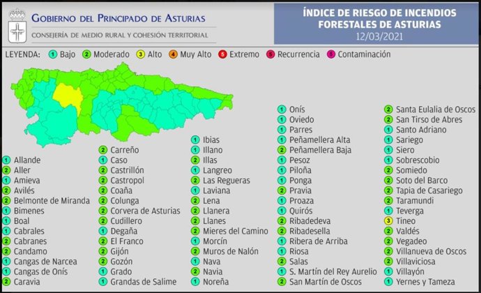 Mapa de riesgo de incendios.