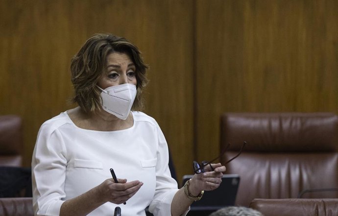 La secretaria general del PSOE-A, Susana Díaz, en la sesión de control al gobierno en el pleno del Parlamento andaluz. En Sevilla (Andalucía, España), a 11 de marzo de 2021.