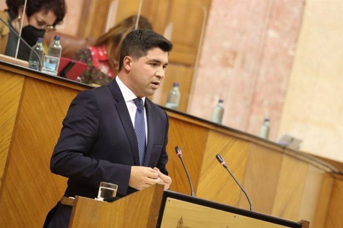 El diputado de Cs, Enrique Moreno, este jueves en el Pleno del Parlamento de Andalucía.