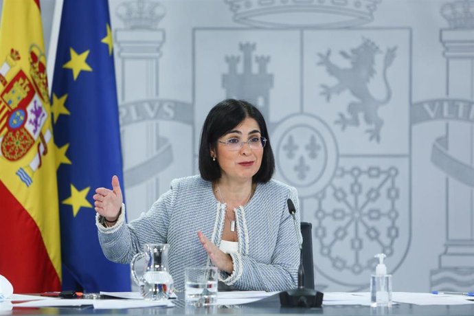 La ministra de Sanidad, Carolina Darias, ofrece una rueda de prensa tras la reunión del Consejo Interterritorial de Salud, en Madrid (España), a 10 de marzo de 2021. El Ministerio de Sanidad y las Comunidades Autónomas han acordado finalmente este miérc
