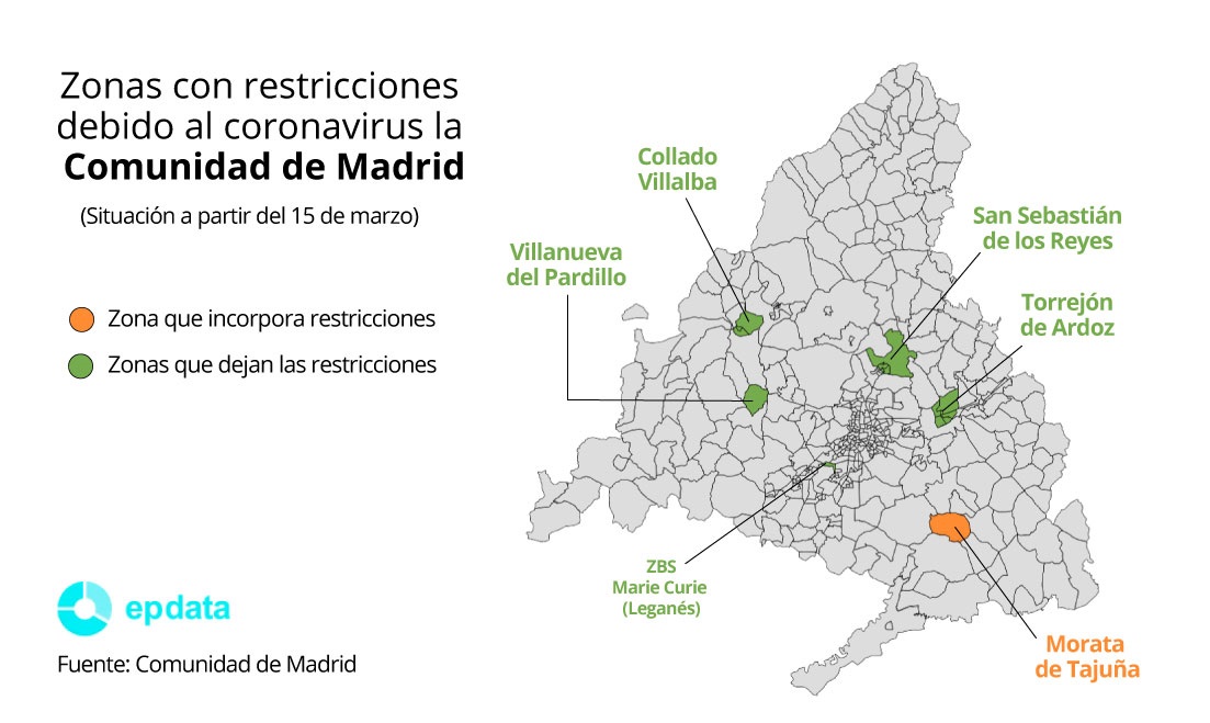 Zonas con restricciones debido al coronavirus en la Comunidad de Madrid a partir del 15 de marzo