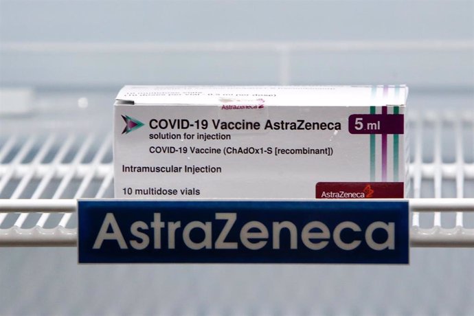 12 March 2021, Thailand, Bangkok: A box of the AstraZeneca vaccine is seen in a cooling refrigerator at the Bamrasnaradura Infectious Diseases Institute in Nonthaburi province on the outskirts of Bangkok.