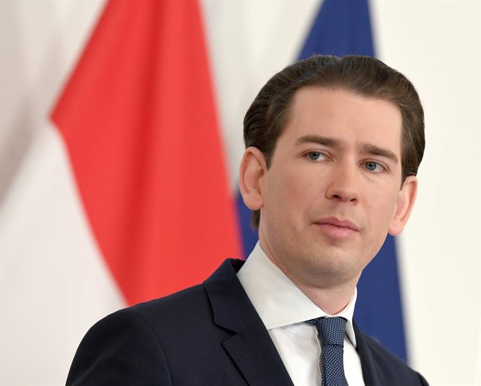 12 March 2021, Austria, Vienna: Austrian Chancellor Sebastian Kurz reacts during a press conference on coronavirus vaccine. Photo: Roland Schlager/APA/dpa
