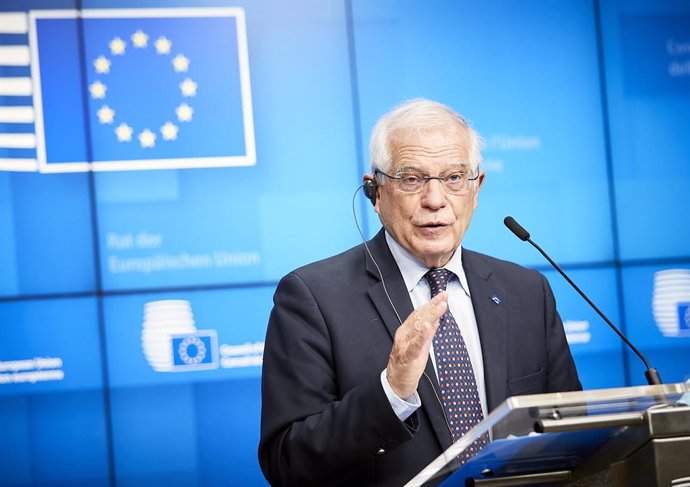 HANDOUT - 22 February 2021, Belgium, Brussels: European Union High Representative for Foreign Affairs and Security Policy Josep Borrell speaks during a press conference after an EU Foreign Ministers meeting. Photo: Mario Salerno/European Council/dpa - A