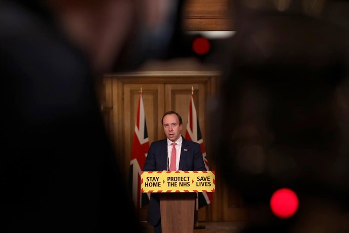 05 March 2021, United Kingdom, London: UK Health Secretary Matt Hancock speaks during a press conference in Downing Street on coronavirus (COVID-19). Photo: Dan Kitwood/PA Wire/dpa