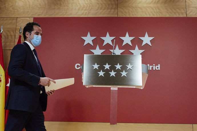 El vicepresidente de la Comunidad de Madrid, Ignacio Aguado, a su llegada a una rueda de prensa posterior al Consejo de Gobierno de la Comunidad de Madrid celebrada en la Real Casa de Correos, Madrid, (España), a 24 de febrero de 2021. Durante la rueda 