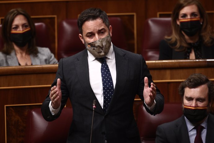 El líder de Vox, Santiago Abascal, interviene durante una sesión de control al Gobierno en el Congreso de los Diputados.