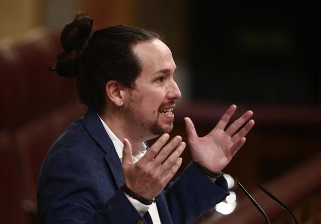 El vicepresidente segundo del Gobierno, Pablo Iglesias, interviene durante una sesión de control al Gobierno en el Congreso de los Diputados, en Madrid (España), a 10 de marzo de 2021. 