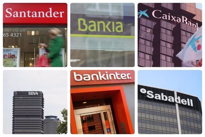 Archivo - Montaje de los logos de los seis bancos cotizados en España