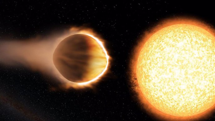 La ilustración de un artista del exoplaneta WASP-121b, que parece tener agua en su atmósfera.