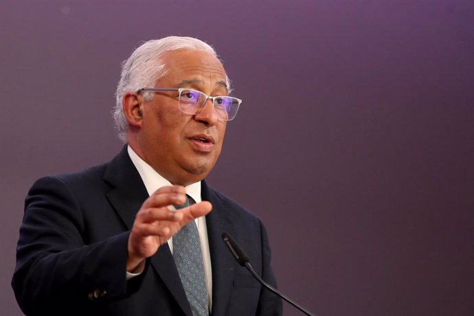26 February 2021, Portugal, Lisbon: Portuguese Prime Minister Antonio Costa speaks during a press conference at the end of a two-days video conference summit of the Members of the European Council on the Covid-19 pandemic, from the Centro Cultural de Be