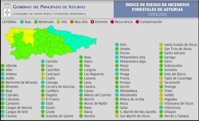 Mapa de riesgo de incendios forestales.