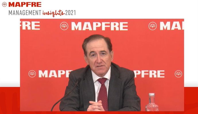 El presidente de Mapfre, Antonio Huertas, en el encuentro con analistas e inversores celebrado el 16 de marzo de 2021.