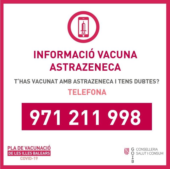 Salud habilita un teléfono de información sobre la vacunación con AstraZeneca.