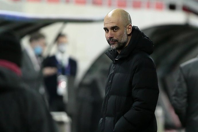 Pep Guardiola durante el Manchester City-Borussia Dortmund de la Liga de Campeones 2020-2021