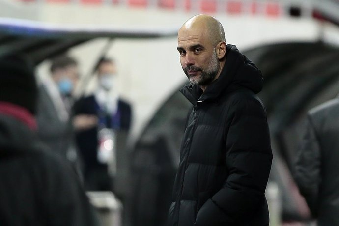 16 March 2021, Hungary, Budapest: Manchester City manager Pep Guardiola is pictured after the UEFA Champions League round of 16 second leg soccer match between Manchester City and Borussia Moenchengladbach at Puskas Arena. Photo: Trenka Atilla/PA Wire/d
