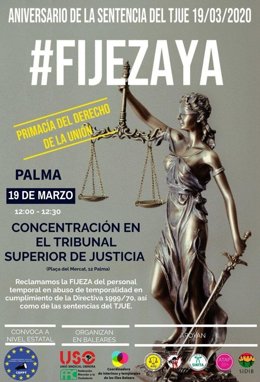 Cartel de la protesta de interinos el viernes ante el TSJIB.