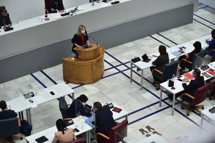 La diputada de Cs, Ana Martínez Vidal, en el estrado de la Asamblea defiende su candidatura a la Presidencia durante el debate de la moción de censura