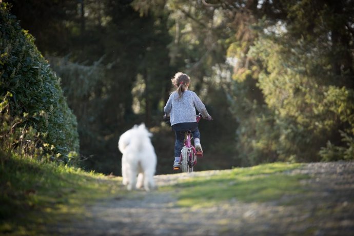 Imagen de una niña en bicicleta acompañada de su perro facilitada por la Universitat Rovira i Virgili de Tarragona.