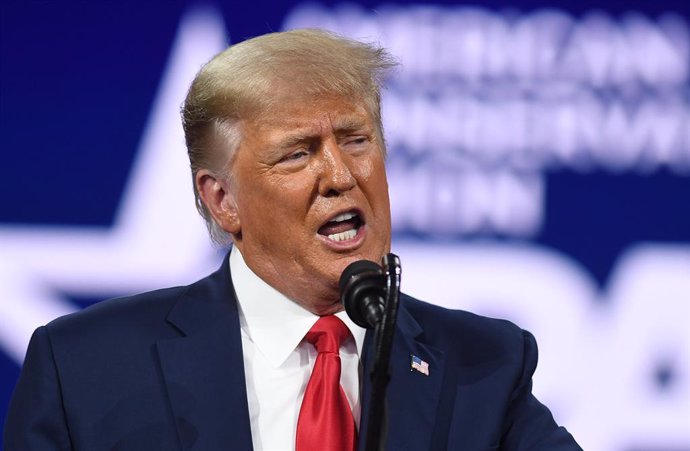 28 February 2021, US, Orlando: Former US President Donald Trump speaks during the Conservative Political Action Conference (CPAC) 2021 at the Hyatt Regency. In his first public appearance since leaving office, former US President Donald Trump has ruled 