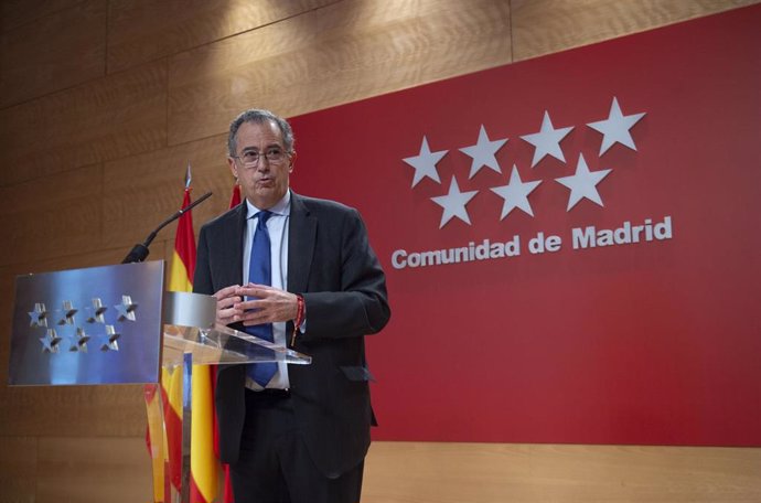 El consejero y portavoz del Gobierno de la Comunidad de Madrid, Enrique Ossorio, comparece tras la reunión del Consejo de Gobierno extraordinario celebrado en la Real Casa de Correos, en Madrid (España), a 11 de marzo de 2021.